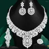 Necklace Earrings Set Missvikki Flower Leaf Luxury Women Nigerian Wedding Naija Bride Cubic Zirconia Dubai 4PCS Dress Jewelry