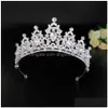 Hårsmycken Tiara Crystal Bridal Crown Gold Color Diadem Veil Tiaras Hairs Accessories Headpieces Head Drop Delivery Hairjewelry Dhops
