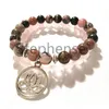 MG0709 Black Vein Rhodonite Lotus Flower Armband Set 8 Mm Natural Rose Quartz Energy Armband Ny design Women's Yoga Mala Armel2252