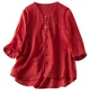 Damskie bluzki haftowe koszule lato 2023 w stylu chiński bawełniany krótki rękaw luźne damskie ubrania Ycmyunyan