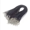 100 pcs 16-18 inch black adjustable leather pu leather necklace cords with silver lobster clasps 283f