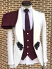 Herenpakken Witte Jacquard Jas Met Rood Vest Broek 3 stuk Chinese Knoop En Spiraalgesp Klassieke Bruiloft Voor Mannen Formele Slim Fit