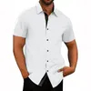 Chemises décontractées pour hommes 2023 été col polo devant contraste manches courtes bouton grande chemise extensible à quatre côtés