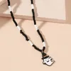 Chains Halloween Gift Black And White Rice Bead Ghost Necklace Bohemian Hand Beaded Collarbone Chain