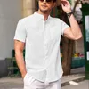 Chemises décontractées pour hommes JIERAN EEWOLDIA chemise de plage à col bandé coton lin boutonné à manches courtes