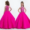 Fuchsia Sparkly Princess Girls Pageant Dresses for Teens Beading Rhinestone Floor Length Flower Kids Formal Wear Prom Dresses332q