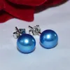 Pendientes de botón XF800 S925 Plata de ley Perla de agua dulce natural redonda Joyería fina Blanco Azul Rosa Púrpura Regalo de boda 2023