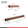 Black Walnut Wood Towel Rack Wall Mounted Retro Towel Bar Wooden Towel Holder Brass Towel Rail Brass Hooks for Bathroom Kitchen L230704