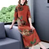 Lässige Kleider 2023 Sommer Floral Mulberry Seide Maxi Kleid Frauen Kragen Eleganter Rock Koreanische Vintage Party