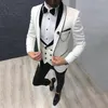 Garnitur męski Moda Formal Business Slim Fit 3-częściowe białe blezery Burgundy Pant Męskie Tuxedo Wedding Men Suits Groom Su214t