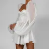 Abiti casual Bianco Bianco White Donne Sexy Square Collar Sleeve Ladies Worteless Celebrity Party Wear Club A-Line Mini Evening