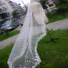 S Gerçek Görüntü Vintage Beyaz Fildişi Uzun Dantel Düğün Gelin Peçe Bir Katman Aplike Dantel Düğün Peyleri Yüksek Qu306Z