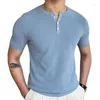 Magliette da uomo Camicia lavorata a maglia estiva Uomo Casual Slim Fit O-Collo Manica corta Top Tees Tinta unita Blu Per Streetwear M-3XL