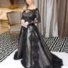 Skromne czarne koronkowe suknie wieczorowe długie rękawy Batau Secion Arabic Women Formal Dress Abendkleider Vestido Largo Prom Gowns286b