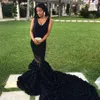 Nowe czarne seksowne sukienki na studniówkę syrenę koronkowe aplikacje satynowe afrykańskie długie iluzja suknia balowa sukienki wieczorowe szat de soiree288y