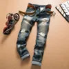 Whole-2016 moda slim skinny slim fit zip cotone nero mens jeans Distressed Denim cotone di alta qualità pantaloni maschili219B