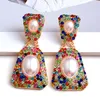 Boucles d'oreilles pendantes Design géométrique métal cristal perle longue haute qualité strass bijoux accessoires pour femmes en gros