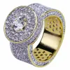 18K Cluster Gold Planted Cut CZ Crystal Hip Hop Iced Out Rings for Men Women Bling Bling Ring247b