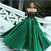 Off-Shoulder Women Ball Gown Quinceanera Dresses Hunter Green With Black Appliques Sequins Evening Dress Long Sleeves Prom Gown ED249B