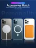 2 в 1 Корпус кожаного кошелька для Magsafe iPhone 13 14 15 12 11 Pro Max Plus Mini Magnetic Clear Cover Cover