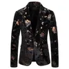 Herren Hipster Schwarz Gold Rose Floral Bronzing Blazer Jacke Nachtclub Männer Anzug Jacke Hochzeit Bühne Sängerin Prom Slim Fit Blazers200a