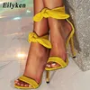 Sandalen Eilyken Sexy Peep Toe Dunne Hoge Hakken Vrouwen Sandaal Mode Vlinder-knoop Lace-up Slides Zomer Party stripper Schoenen Sandalias L230720