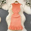 Casual Jurken Strakke Vest Sexy Ronde Taille Mouwloze A-lijn Ruche Gebreide Zwarte Fishtail Jurk Wild Maxi Vestidos De Mujer Trui