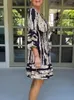 Casual Dresses Summer Women's 7/4 Sleeve Style Polyester Material 2023 Fashion Flare V-Neck Print Pullover Dress