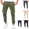 Calça Masculina Alta Elástica Multibolsos Carga Justa Esportes Cor Sólida Calça Corredora Casual Ao Ar Livre 230720