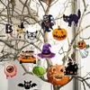 12 Enfeites de Halloween Papel Pendurado Decorações para Árvores Dupla Face Aranhas Morcegos Pingente Sinais Abóbora Bruxa Caveira Fantasma Chapéu Decoração