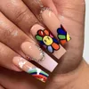 Valse Nagels 24 stks Wearable Ballerina Nep Met Lijm Blauwe Strass Vierkante Doodskist Mode Druk Op Nail Tips Voor Vrouwen