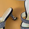 Premium designer lyxiga kvinnors tofflor äkta läder glittrande strass tofflor