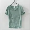 Men's T Shirts Slim Fit Slub Cotton Pure Color V Collar Short Sleeved Tops Tees Men T-Shirt Multi-color Man T-Shirts Fitness