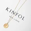 Srcoi Dainty Gold Color Rose Necklace Pendant Round Coin Geometric Chain Choker Necklace Women Party Medallion Fashion Jewelry257a