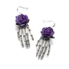 Mode crâne main boucles d'oreilles femmes mode créatif gothique alliage rouge Rose fleurs boucles d'oreilles Halloween fête bijoux cadeaux