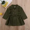 Coat 2-7y Toddler Girls Casual Trench Solid Long Sleeve Lapel Windbreaker Double Breasted Ruffle Spring Autumn Outwear