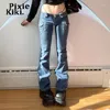 Jeans femininos Pixiekiki Sexy Low Rise Mulheres Mulheres de Streetwear Roupas Vintage Y2K Flare Pants 90s Aestéticos Denim calças P67-Di50