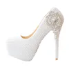 2022 perles blanches chaussures de mariage épais chaton chaussures à talons hauts blanc dentelle pompes princesse fête anniversaire Heels259S