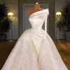Luxury Beading Mermaid Wedding Dresses Bridal Gowns With Detachable Train One Shoulder Long Sleeve robe de soiree mariage273F