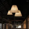 Hängslampor modern kinesisk tyglampa belysning retro veck kök hängande japanskt tehus café hem suspendu ljuskrona e27