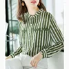 Women's Blouses Vertical Stripe Chiffon Blouse For Women 2023 Spring Office Lady O-neck Long Sleeve Avocado Army Green Female Shirts