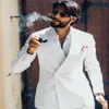 Knappe witte double-breasted jas broek bruiloft diner bruidegom smoking mannen slim fit pak kostuum homme heren blazer301N