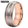 Anillos de boda gota TUSSTEN 8MM banda de anillo de carburo de tungsteno para hombres y mujeres acabado acanalado abovedado gran mano de obra ajuste cómodo