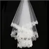 Billiga brudbröllopslöjor Korta vita elfenben Brudslöjor Sequined Lace Appliques Sequin Tulle Wedding Veils292w