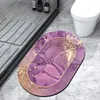 Bath Mats Oval Suede Fabric Mat Quick Dry Shower Room Bathroom Carpet Rug Water Absorb Anti Slip Marbling Print Bathtub Side Feet Pad