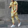 Herrspårar Summer Men Luxury Tracksuit 2 Pieces Vintage T-shirt byxor Set Gold High-End Print Outfit Male Fashion Suit Clothing Jogging 230719