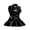 Vocole S-3XL Feminino Look Molhado Látex Couro PVC Vestido Sem Mangas Com Zíper Bodycon Catsuit Bondage Clubwear Traje de Pole Dance Y18266V