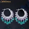 Ohrstecker CWWZircons Elegant Lila Blau CZ Kristall Baumeln Wassertropfen Quaste Creolen Mode Braut Hochzeit Boho Schmuck CZ741 230719