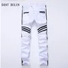 New Mens Ripped Jeans Striped White Straight Skinny Casual Hole Biker Denim Pants Plus Size Trousers 0103253Y