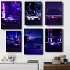 Blue Neon Skyline R34 GTR R35 AE86 Race Cars Posters Canvas Schilderij Stad Landschap Foto en Prints Art Wall voor Woonkamer Home Decor w06